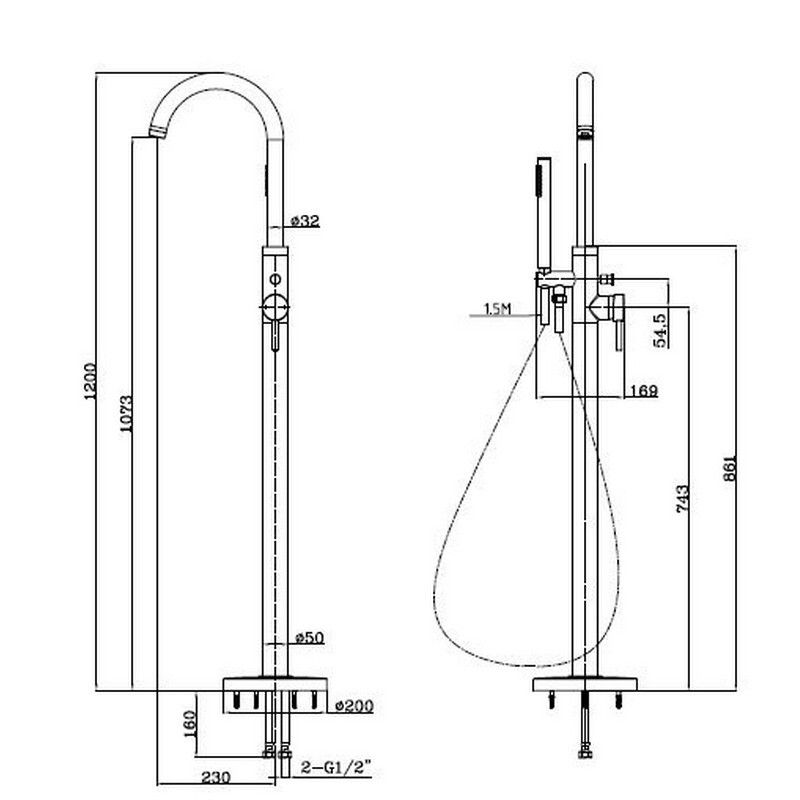 Nordic Artist, Floor Mounted Chrome Bath Filler