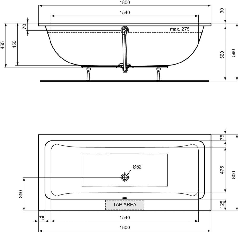 Ideal Standard La Dolce Vita, 1800x800mm - 20 Jets
